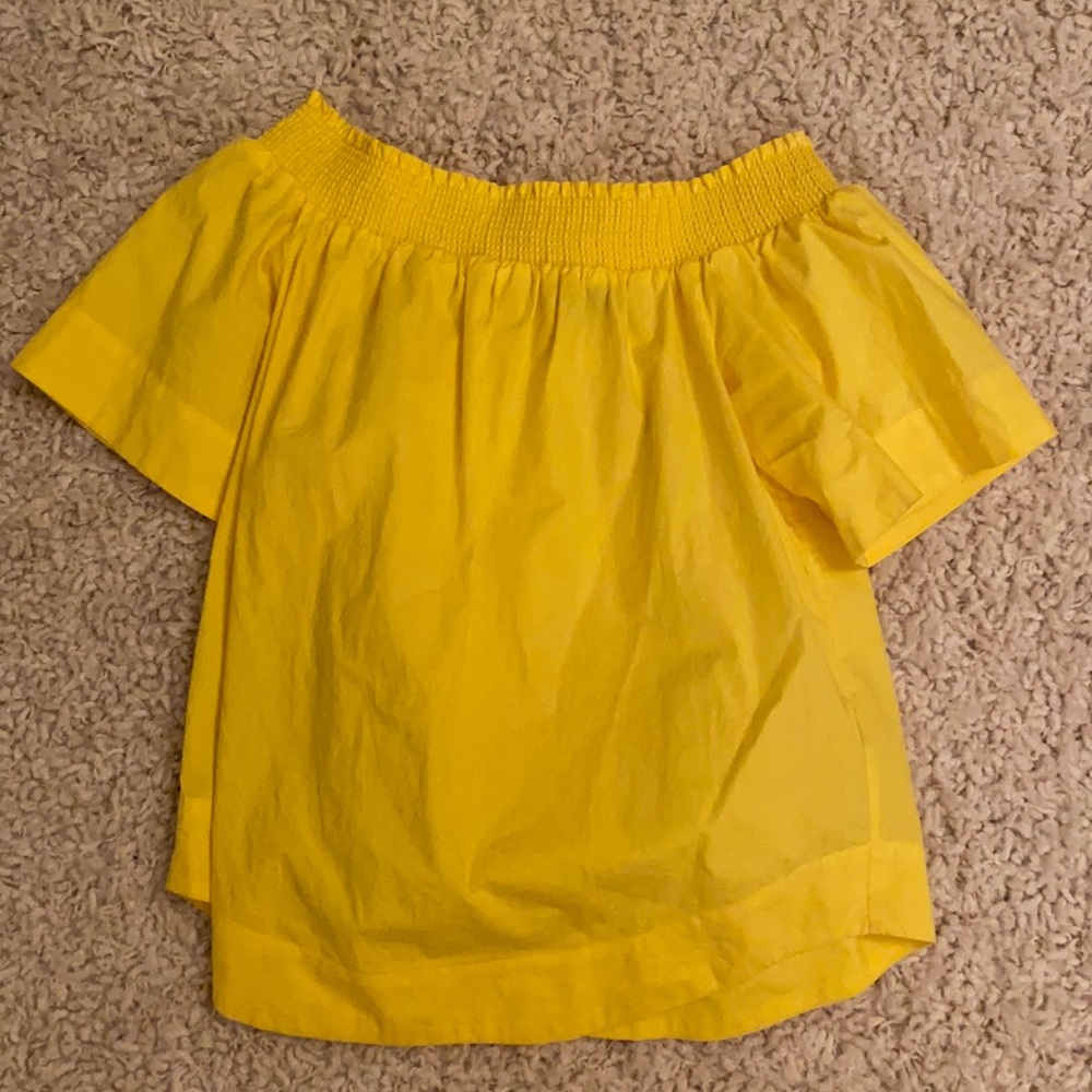 J crew off shoulder lemon yellow top